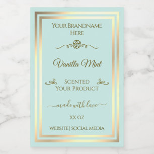 Light Teal Product Label Gold Frame Vintage Rose