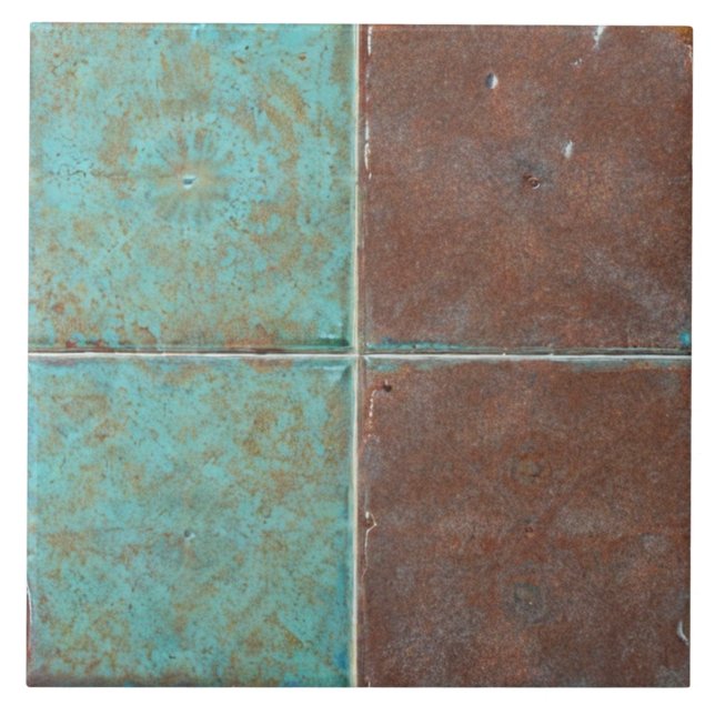 Light teal rusty brown industrial loft inspired tile (Front)