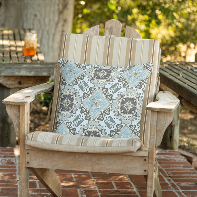 Light Teal Seafoam Green Turquoise Blue Tribal Art Cushion (Chair)