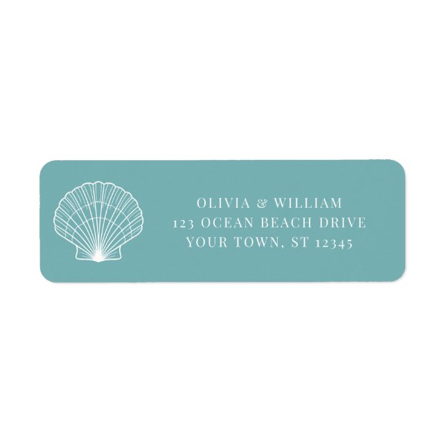 Light Teal Seashell Beach Wedding Return Address (Front)