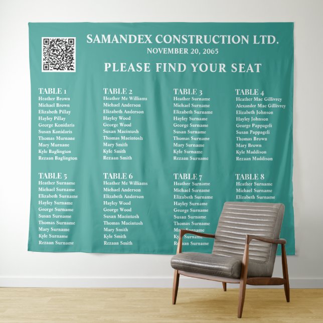 Light Teal Seating Chart Logo Event Sign Elegant Tapestry (In Situ (Horizontal))