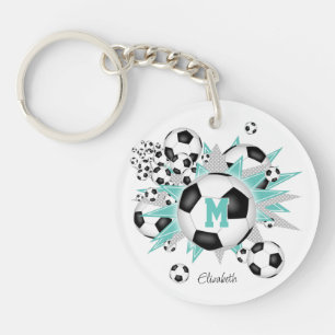 light teal soccer ball blowout girls monogrammed key ring