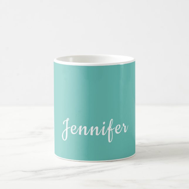 Light Teal Trendy Modern Minimalist Chic Name Coffee Mug (Center)