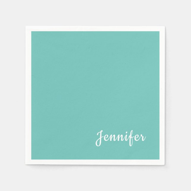 Light Teal Trendy Modern Minimalist Chic Name Napkin (Front)