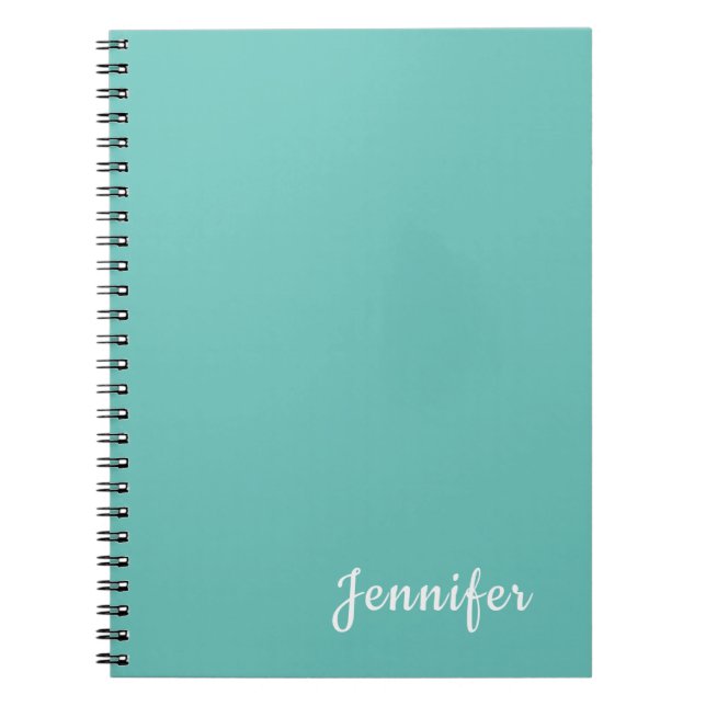 Light Teal Trendy Modern Minimalist Chic Name Notebook (Front)