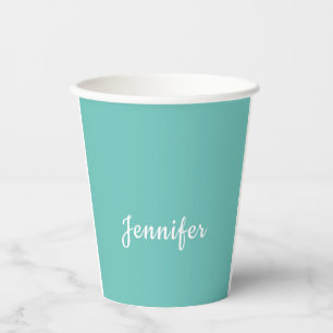 Light Teal Trendy Modern Minimalist Chic Name Paper Cups