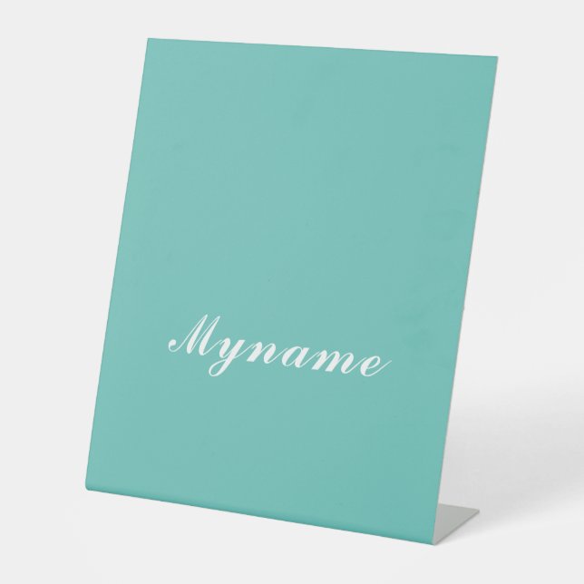 Light Teal Trendy Modern Minimalist Chic Name Pedestal Sign (Front)