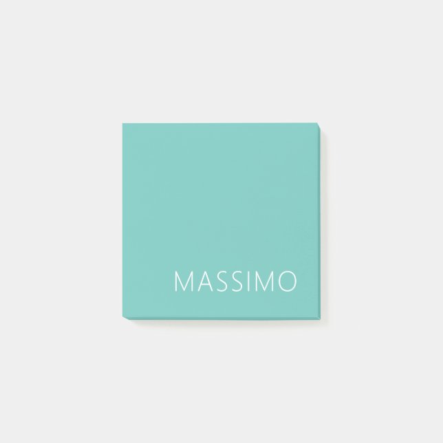 Light Teal Trendy Modern Minimalist Chic Name Post-it Notes (Front)