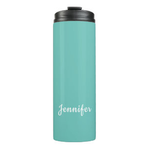 Light Teal Trendy Modern Minimalist Chic Name Thermal Tumbler