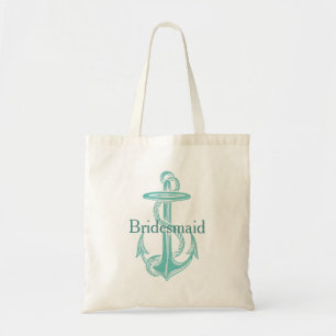 Light Teal Vintage Anchor Personalised Bridesmaid Tote Bag