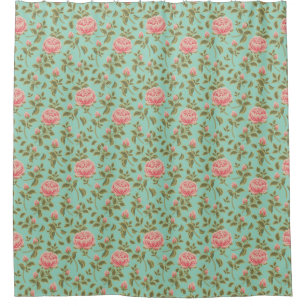 Light Teal Vintage Pink Rose Flowers Shower Curtain