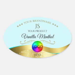 Light Teal Wavy Gold Logo Monogram Product Label