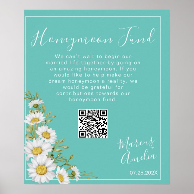 Light Teal & White Daisies Honeymoon Fund Poster (Front)