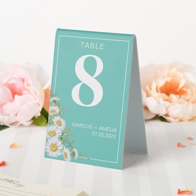 Light Teal & White Daisies Table Number  (In SItu (Wedding))