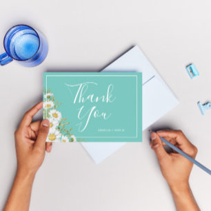 Light Teal & White Daisies Thank You Card
