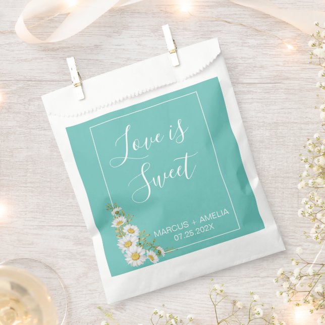 Light Teal & White Daisies Wedding  Favour Bags (Clipped)