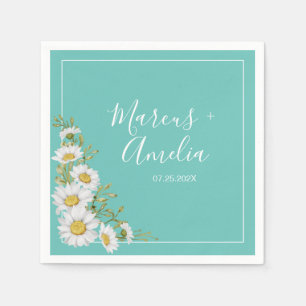 Light Teal & White Daisies Wedding Paper  Napkin