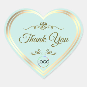 Light Teal with Gold Frame and Logo Cute Thank You Heart Sticker