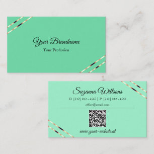 Light Teal with Rose Gold Lines and QR Code Modern Business Card