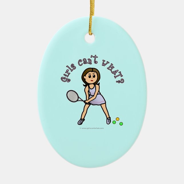 Light Tennis Player Girl Ceramic Tree Decoration (Front)