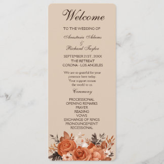 Light Terracotta and Burnt Orange Wedding   Programme
