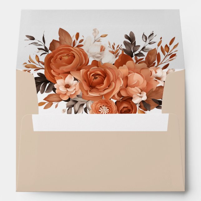 Light Terracotta and Orange Floral Design Wedding Envelope (Back (Bottom))