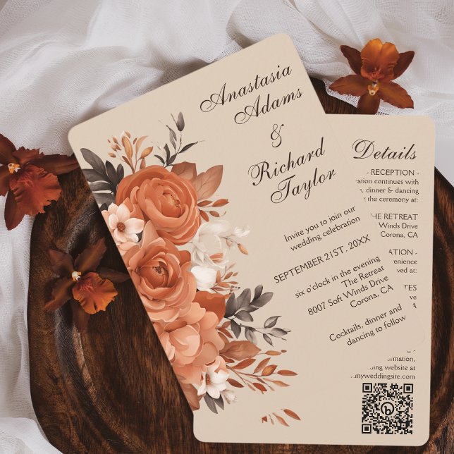 Light Terracotta and Orange Wedding Invitation (Light Terracotta & Burnt Orange Wedding Invitation)