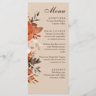 Light Terracotta Burnt Orange Wedding Menu