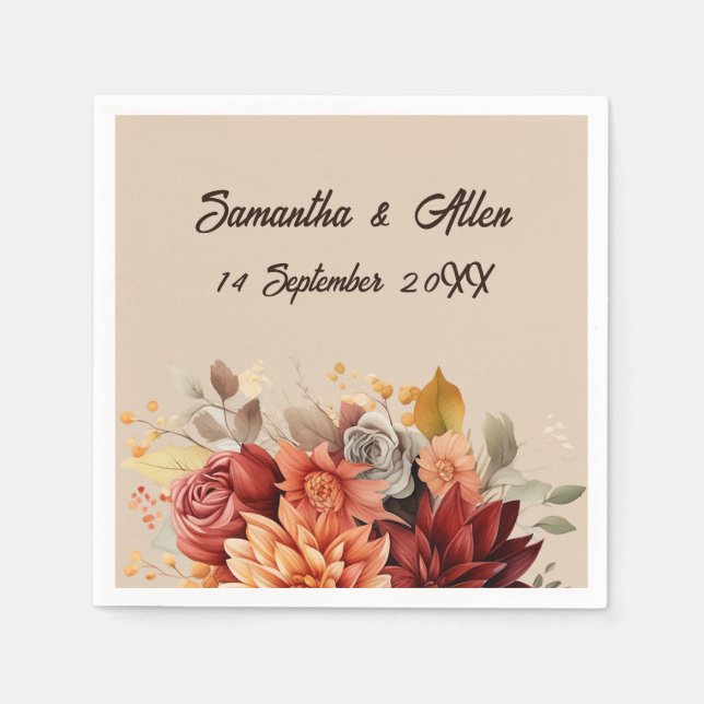 Light Terracotta Fall Floral Invitation Napkin (Front)