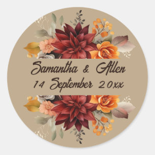 Light Terracotta Fall Floral Wedding Classic Round Sticker