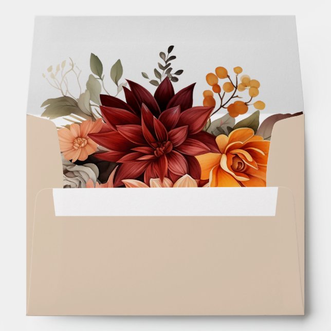 Light Terracotta Fall Floral Wedding Envelopes (Back (Bottom))