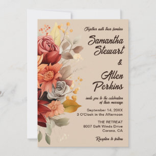 Light Terracotta Fall Floral Wedding Invitation