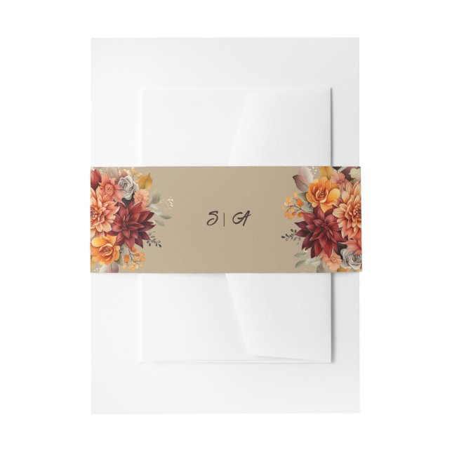 Light Terracotta Fall Floral Wedding Invitation Belly Band (Front Example)