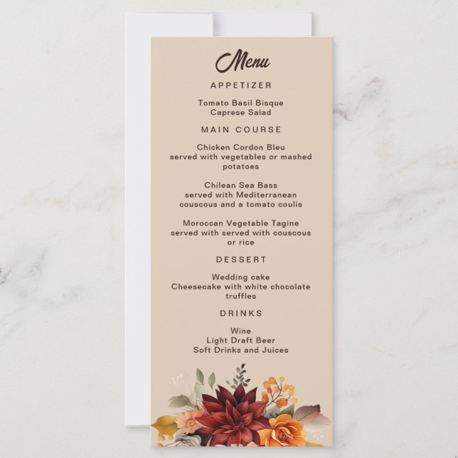 Light Terracotta Fall Floral Wedding Menu (Front)