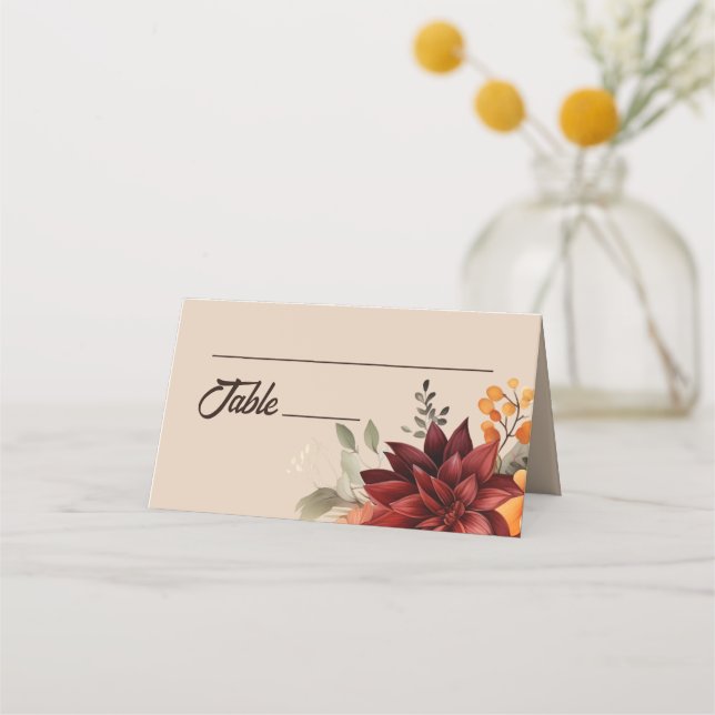 Light Terracotta Fall Floral Wedding Place Card (Front)