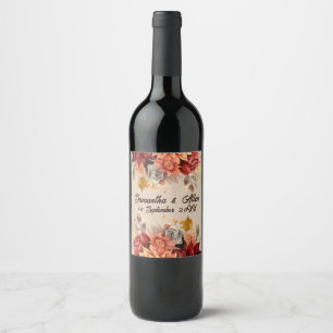 Light Terracotta Fall Floral Wedding Wine Label
