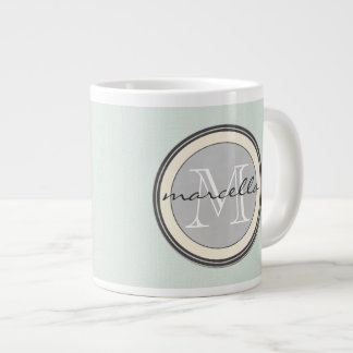 Light Textured Teal Background Grey Monogram Large Coffee Mug