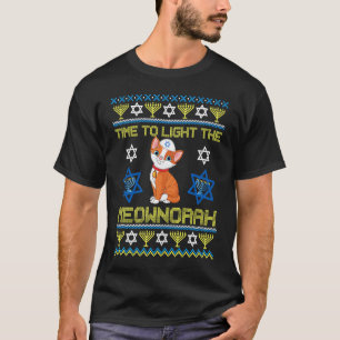 Light The Meownorah Chanukah Jewish Cat Menorah Lo T-Shirt