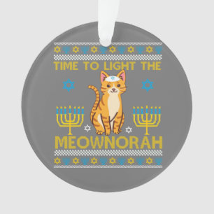 Light The Meownorah Jewish Cat Menorah Lover Ugly Ornament