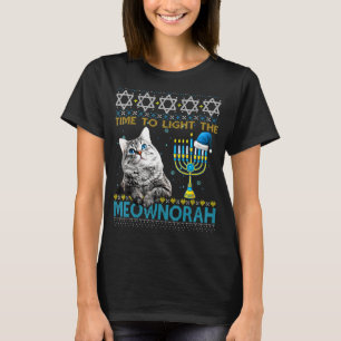 Light The Meownorah Jewish Cat Menorah  Ugly Chanu T-Shirt