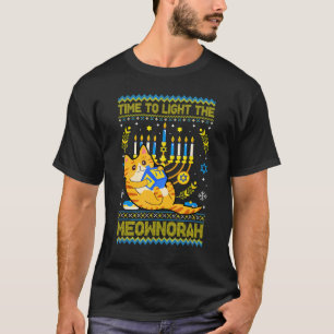 Light The Meownorah Jewish Cat Menorah Ugly Chanu T-Shirt