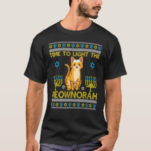 Light The Meownorah Jewish Cat Menorah Ugly Chanu T-Shirt