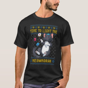 Light The Meownorah Jewish Cat Menorah Ugly Chanuk T-Shirt