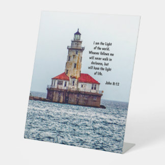 Light Through the Storm – John 8:12 Lighthouse Scr Pedestal Sign