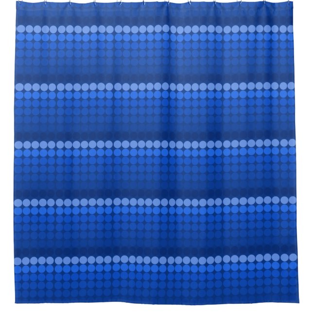 light to dark blue Mid century mod dots circles Shower Curtain (Front)