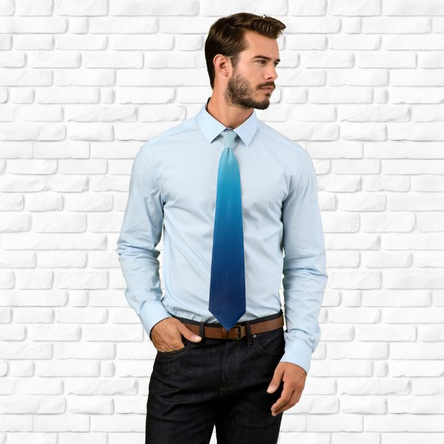 Light to Dark Ocean Blue Ombre Tie (Light to Dark Ocean Blue Ombre Neck Tie)