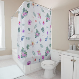 Light Tropical Watercolor Flowers Botanical Shower Curtain