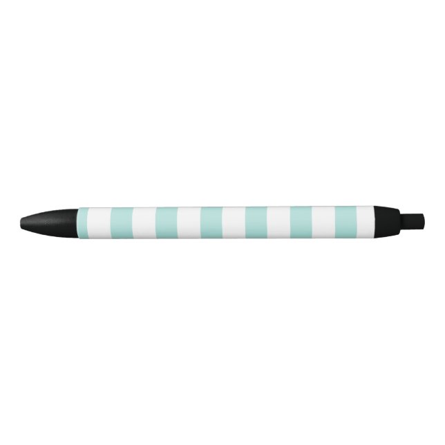Light Turquoise and White Wide Horizontal Striped Black Ink Pen (Front)