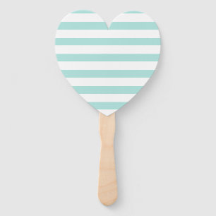 Light Turquoise and White Wide Horizontal Striped Hand Fan