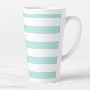 Light Turquoise and White Wide Horizontal Striped Latte Mug